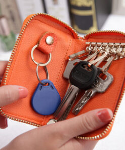 Leather Car Key Case Wallet - Zip Key Holder with 6 Hooks & Coin Pocket, 10 Colours