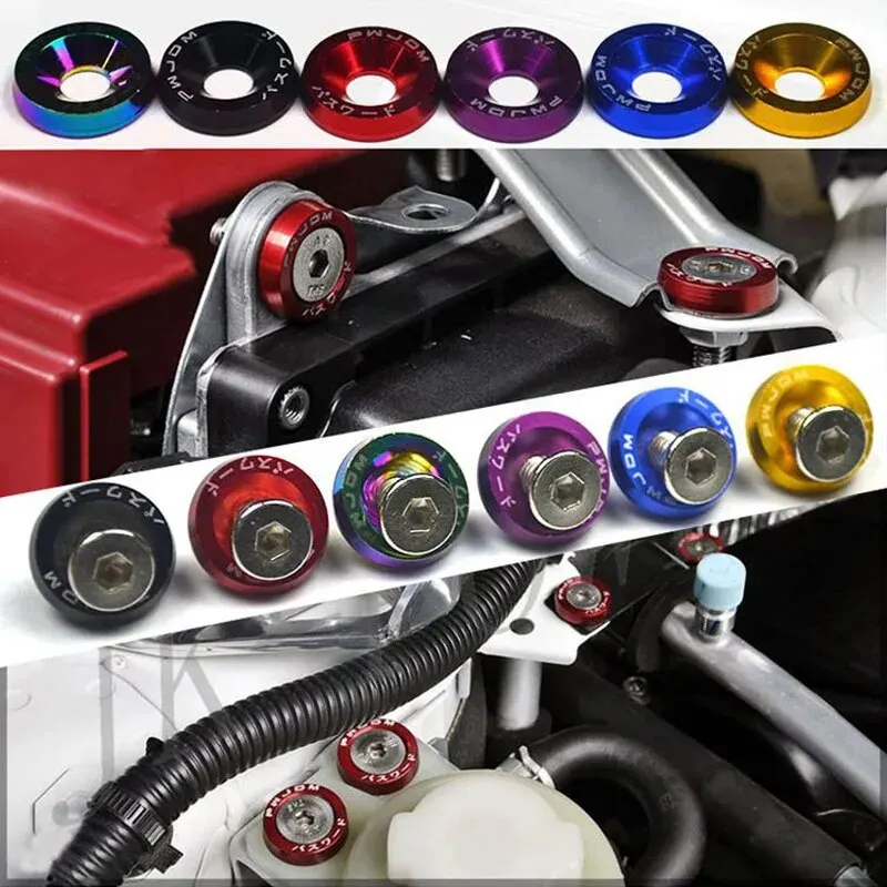 10 PCS M6 Car Modified Fasteners Fender Washer Bumper Engine Concave Screws Fender Washer License Plate Bolts Car Styling Gasket 5