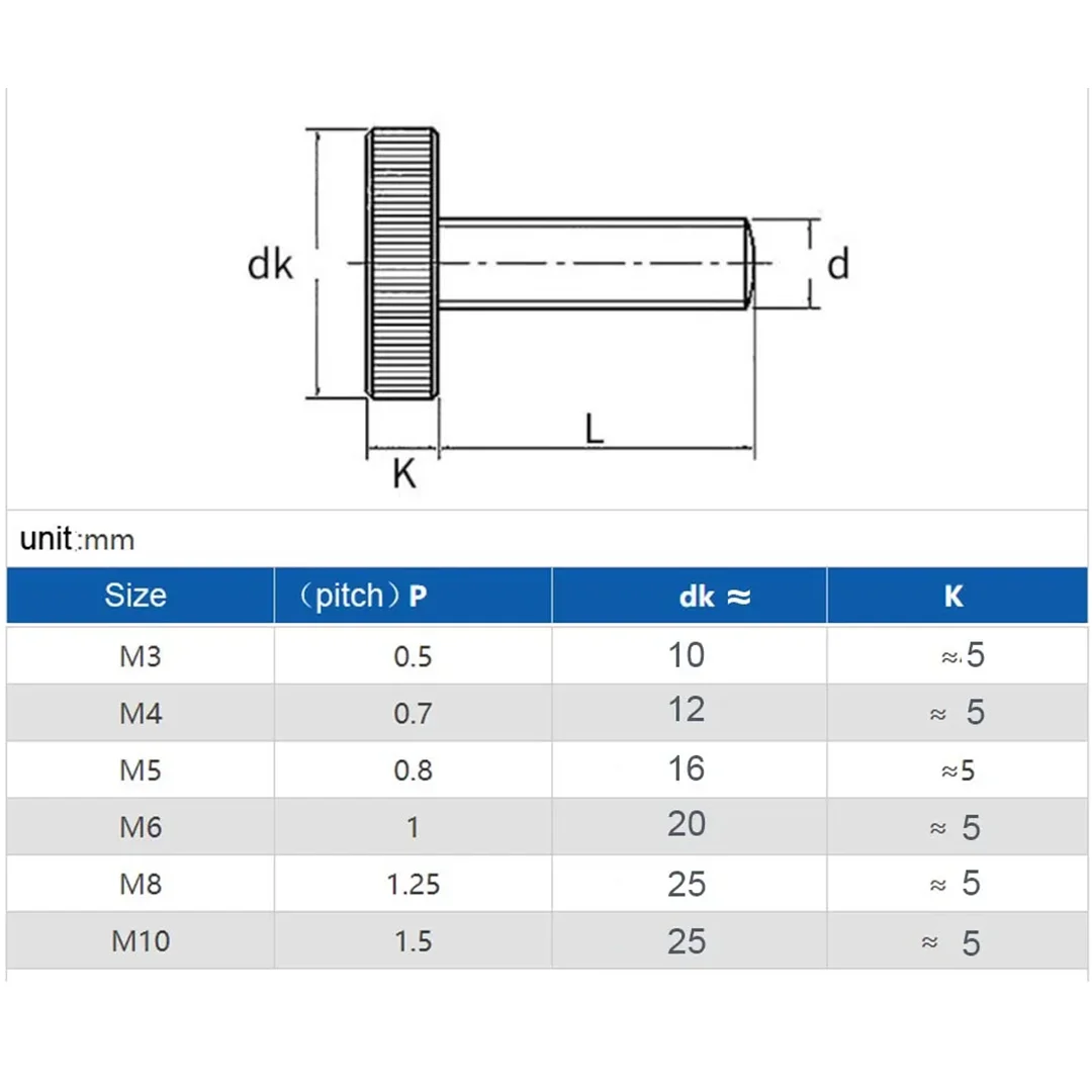 5-10pcs M3 M4 M5 M6 M8 GB835 304 A2-70 Stainless Steel Knurl Flat Head Hand Tighten Curtain Wall Glass Thumb Screw Bolt DIN653 2