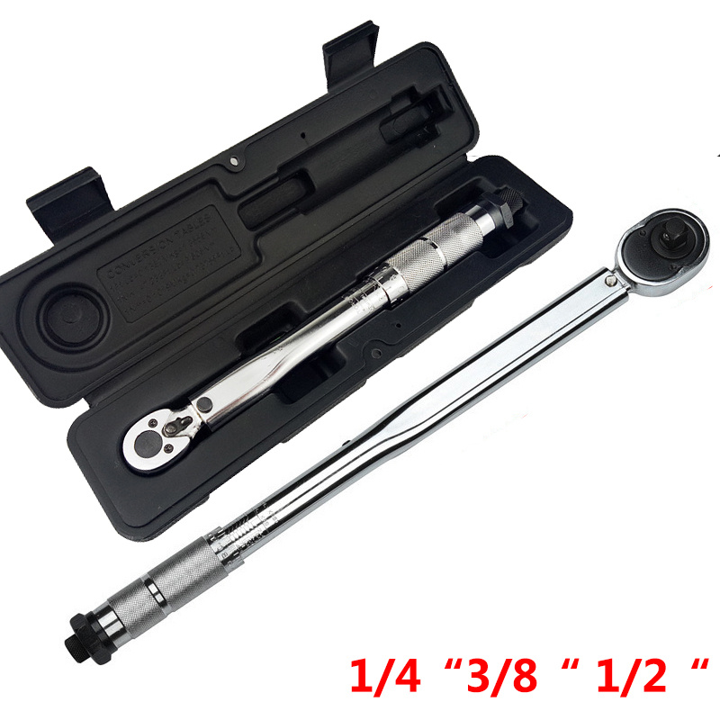 Click Torque Wrench with Case - 1/4", 3/8" or 1/2" Drive, Adjustable Ratchet Head