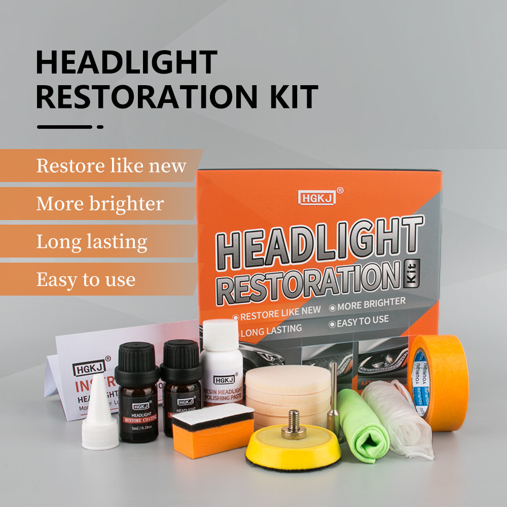 HGKJ Headlight Restoration Kit - Removes Yellowing, Haze & Scratches from Car Headlights