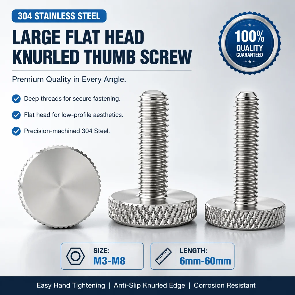 5-10pcs M3 M4 M5 M6 M8 GB835 304 A2-70 Stainless Steel Knurl Flat Head Hand Tighten Curtain Wall Glass Thumb Screw Bolt DIN653 1