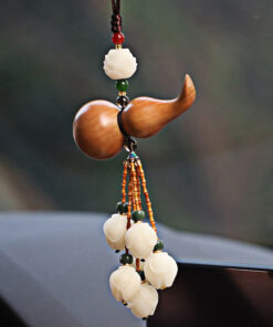 Alternative view of Wooden Lotus Flower Car Mirror Hanging Ornament - Rear View Mirror Charm