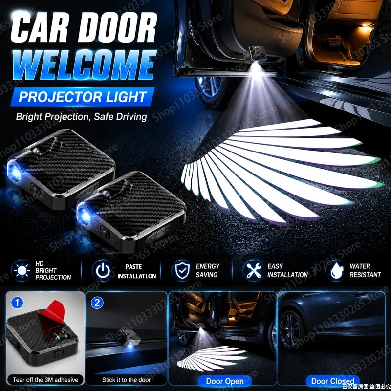 Wireless Angel Wings Car Door Welcome Lights (4 Pack) - Universal LED Puddle Projector 1
