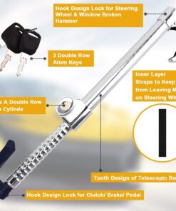 Alternative view of Steering Wheel Lock – Adjustable Wheel-to-Pedal Anti-Theft Bar with 3 Keys, Universal Fit