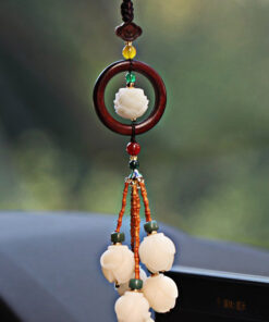 Wooden Lotus Flower Car Mirror Hanging Ornament - Rear View Mirror Charm
