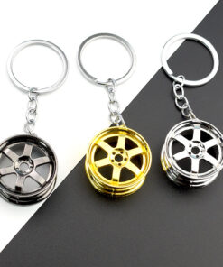 Car Wheel Rim Keychain - Metal 6-Spoke Mini Wheel Key Ring